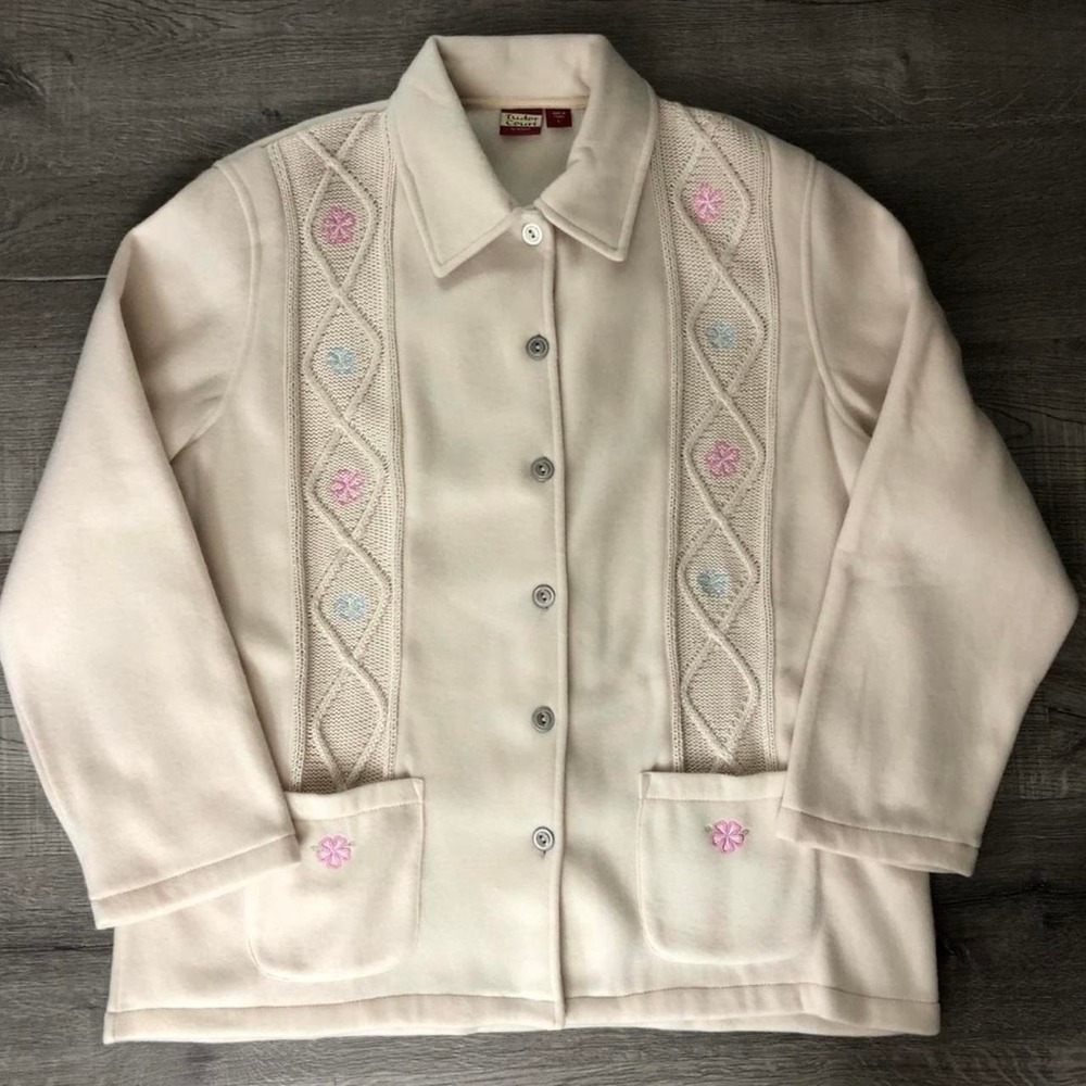 Tudor Court Vintage Cream Floral Embroidered Shacket Jacket Large Cottagecore